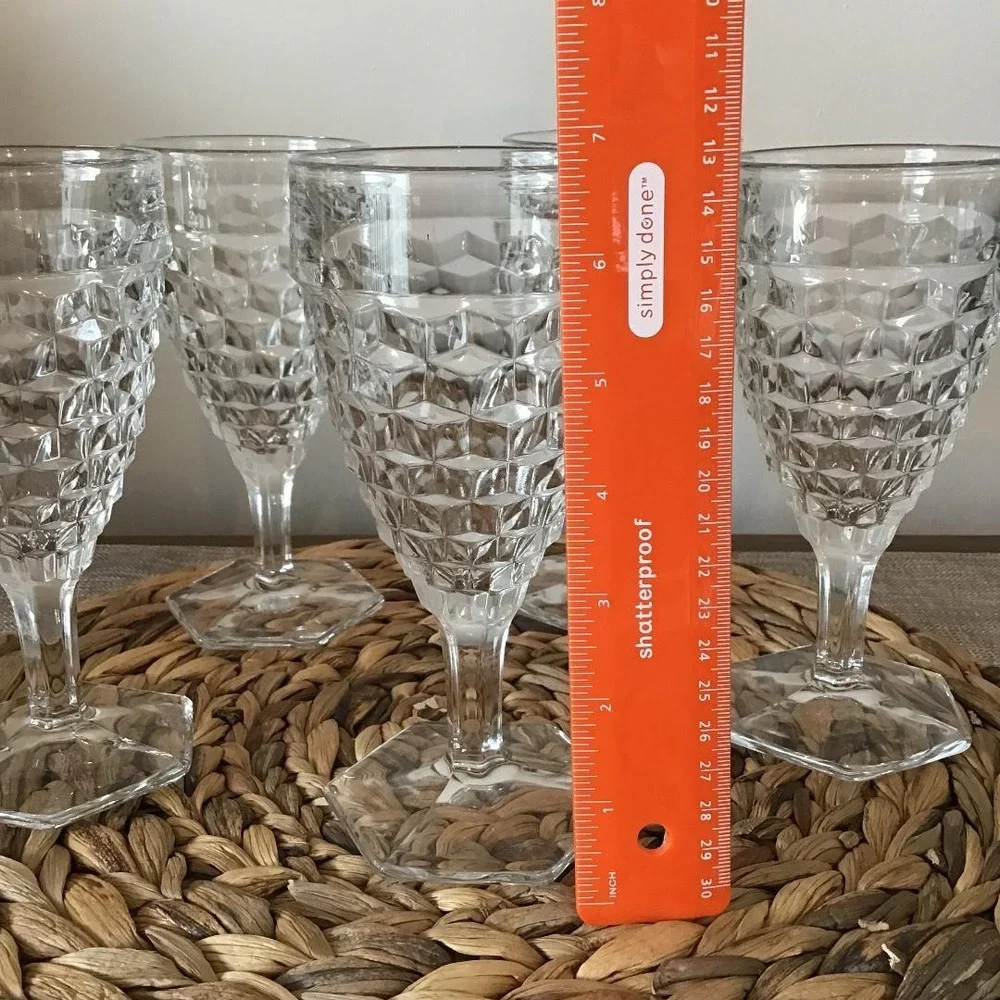 Vintage Indiana Glass Whitehall Pattern Cubist Glass Wine Goblets Set of 6 Retro